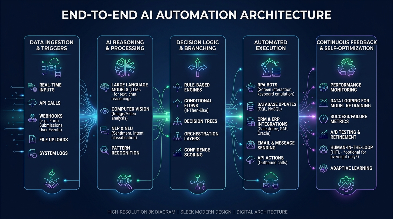 ai automation pipeline infographic and multi agent architecture 2026