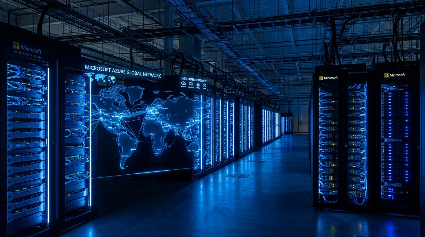 microsoft azure global enterprise datacenter infrastructure and cloud server racks